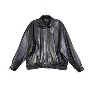 Scully Mens Vintage Leather Jacket Size 42 Black Soft Leather Smocked Waistband